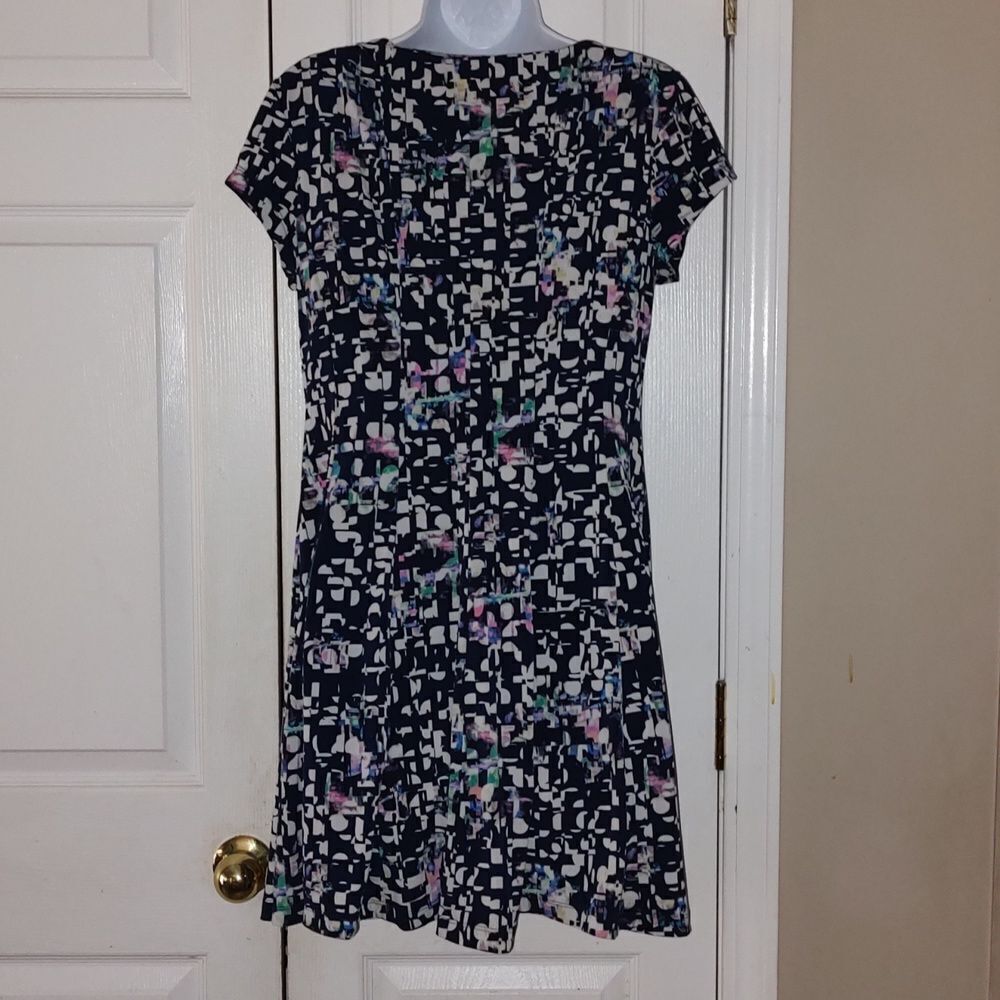 Connected Apparel navy and pastel print dress Sz 8P - Picture 4 of 5